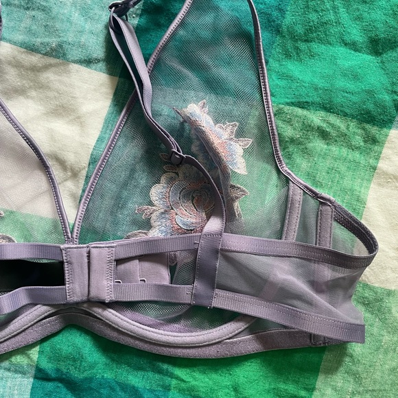 Moonlight Sheer Plunge Mauve Floral Embroidered Bra & Matching Thong - Picture 8 of 15